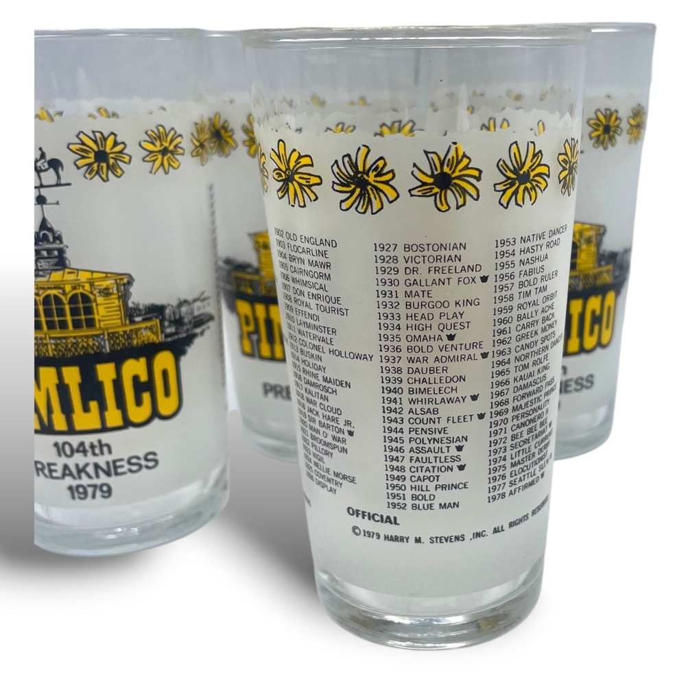 4 Pimplico 104th Preakness 1979 Glasses Glass Horse‎ Racing - Picture 2 of 2
